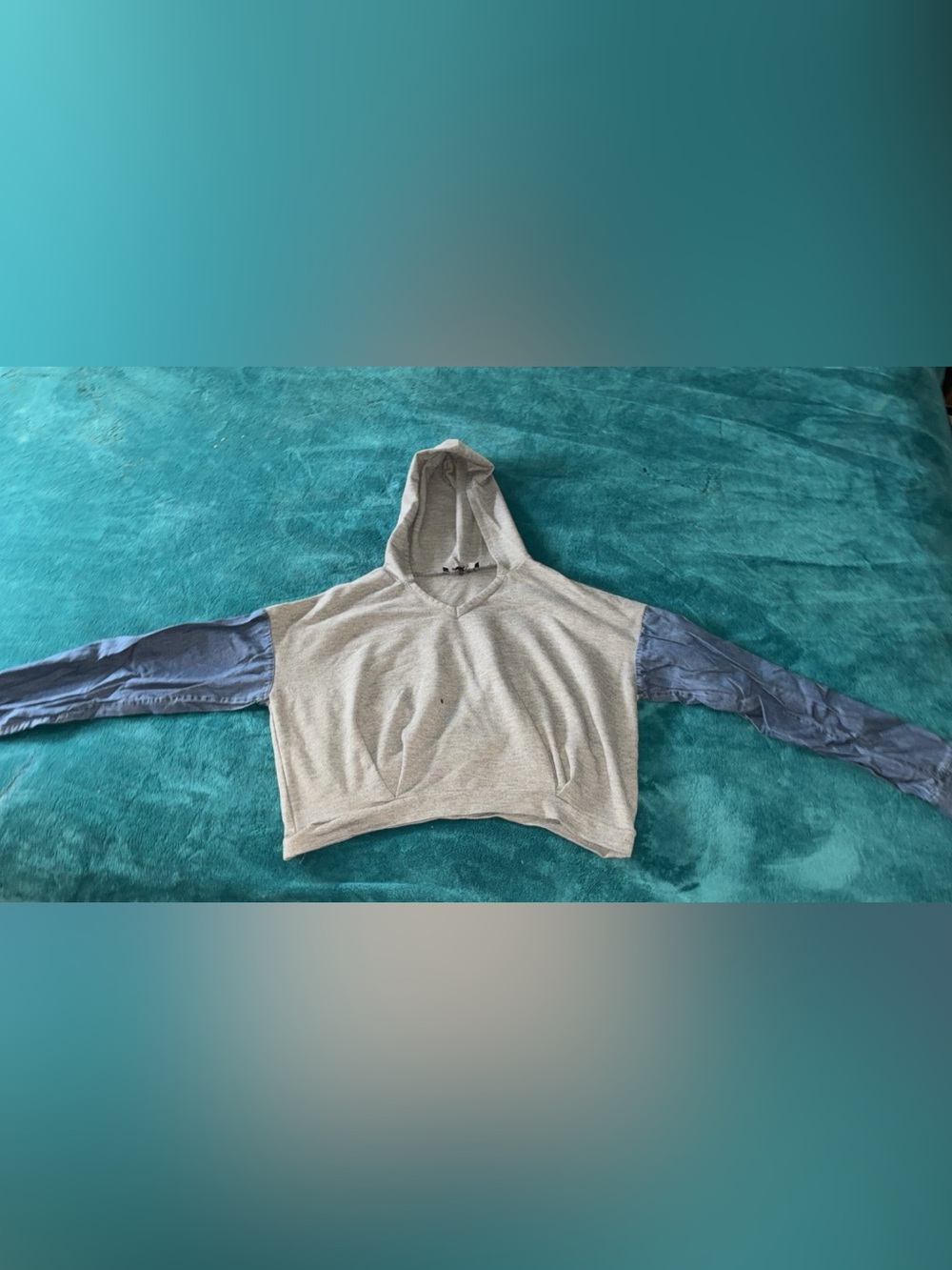 Light Gray Hooded Sweatshirt w Blue long Sleeve ups & down women’s large shirt